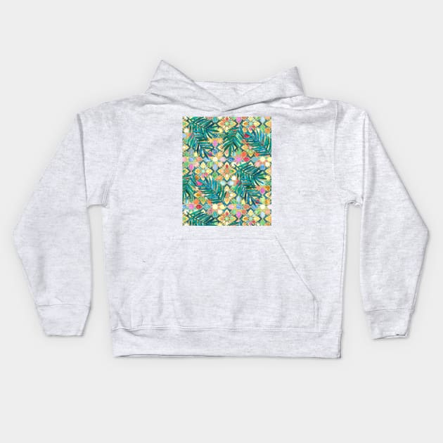 Muted Moroccan Mosaic Tiles with Palm Leaves Kids Hoodie by micklyn